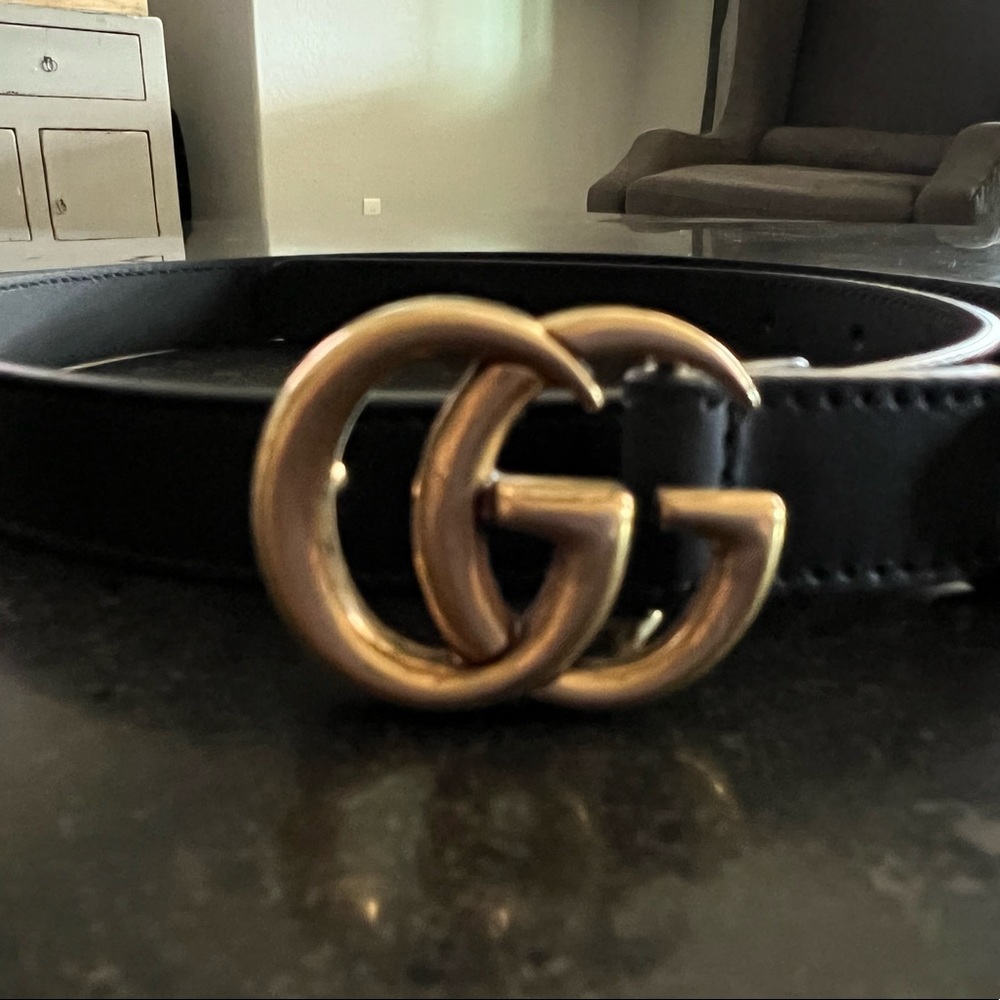 Gucci Leather Belt Double G Buckle Size:GUCCI75